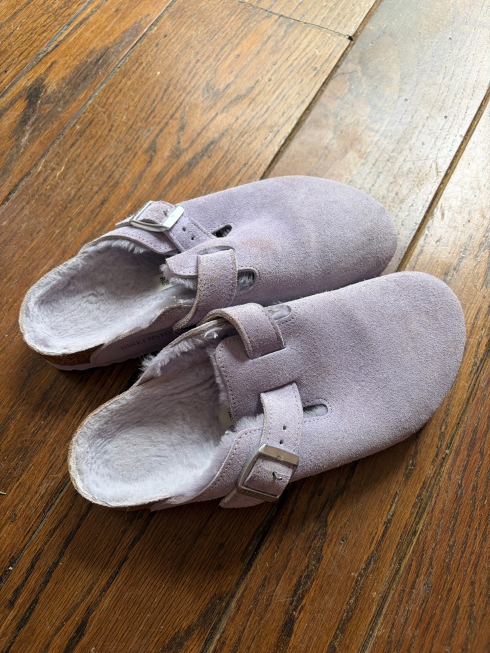 Birkenstock Lilac Suede Fur-Lined Clogs with Buckle
